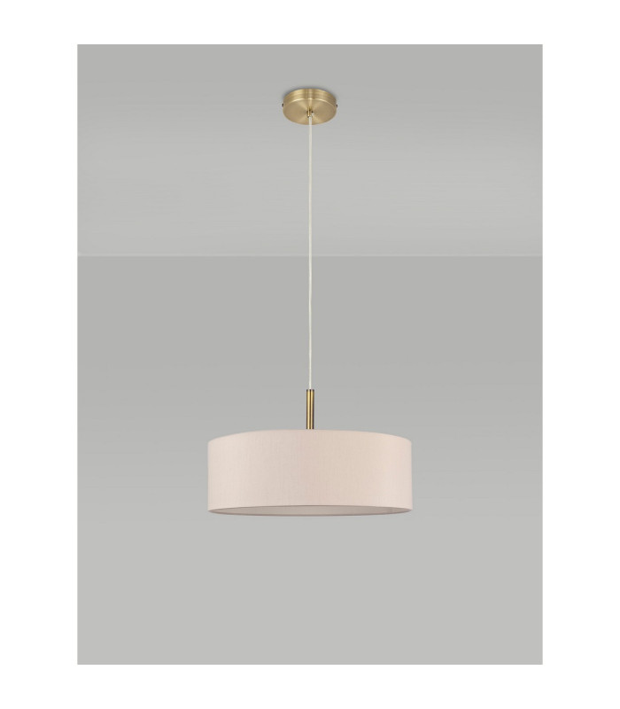 Baymont Antique Brass 5 Light E27 Single Pendant With 45cm x 15cm Dual Faux Silk Shade Nude Beige/Moonlight-12