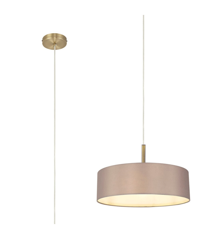Baymont Antique Brass 5 Light E27 Single Pendant With 45cm x 15cm Faux Silk Shade Grey-1