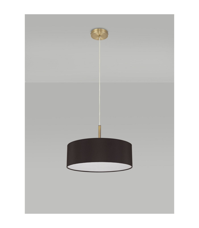 Baymont Antique Brass 5 Light E27 Single Pendant With 45cm x 15cm Faux Silk Shade Black-12