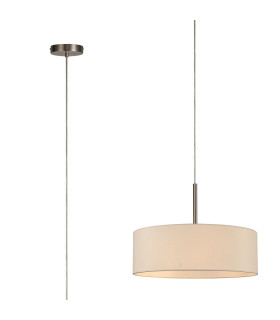 Baymont Satin Nickel 5 Light E27 Single Pendant With 45cm x 15cm Faux Silk Shade Ivory Pearl/White Laminate-1