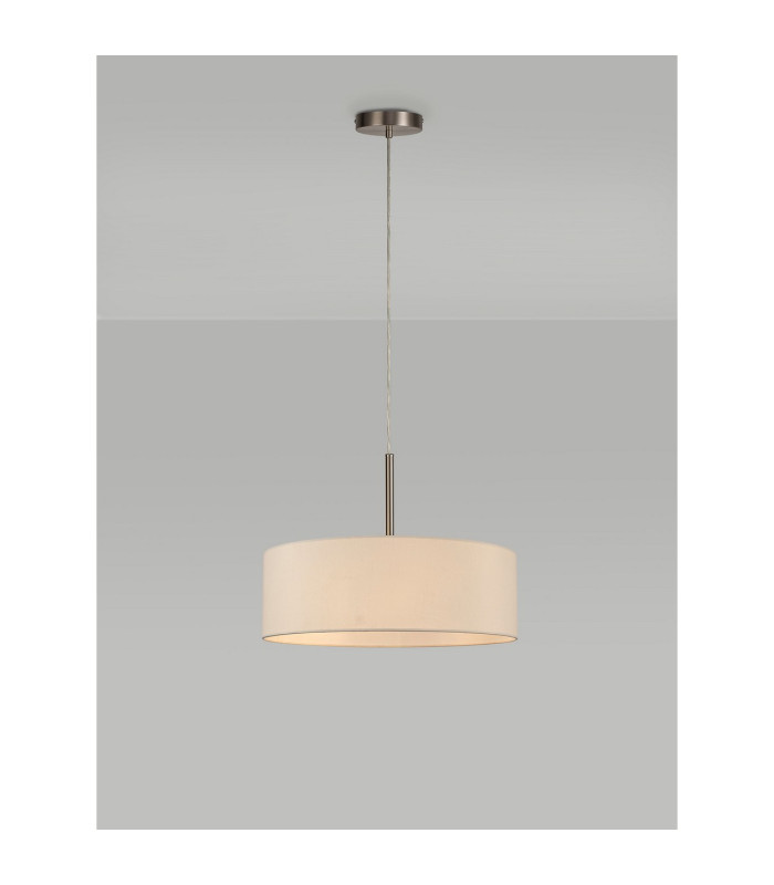Baymont Satin Nickel 5 Light E27 Single Pendant With 45cm x 15cm Faux Silk Shade Ivory Pearl/White Laminate-2