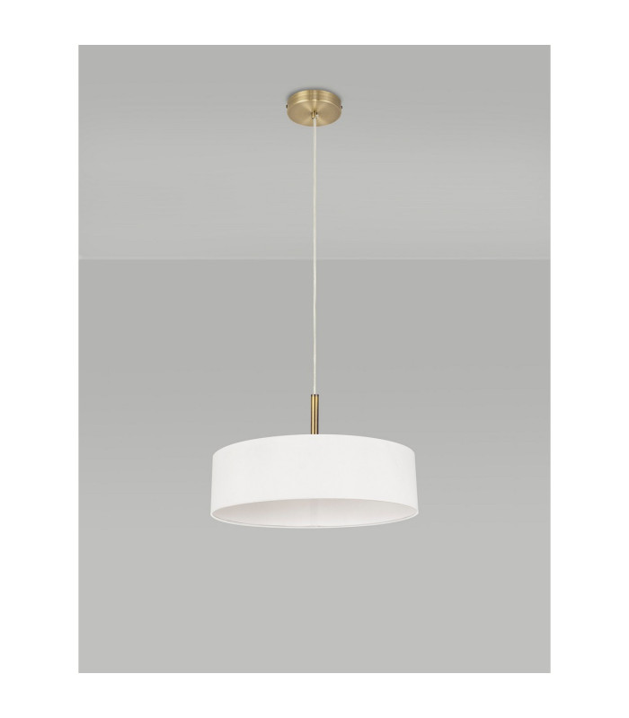 Baymont Antique Brass 5 Light E27 Single Pendant With 45cm x 15cm Faux Silk Shade White-12