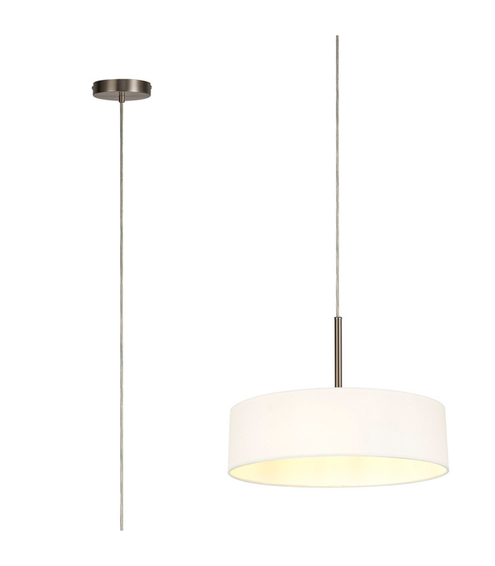 Baymont Satin Nickel 5 Light E27 Single Pendant With 45cm x 15cm Faux Silk Shade White-1