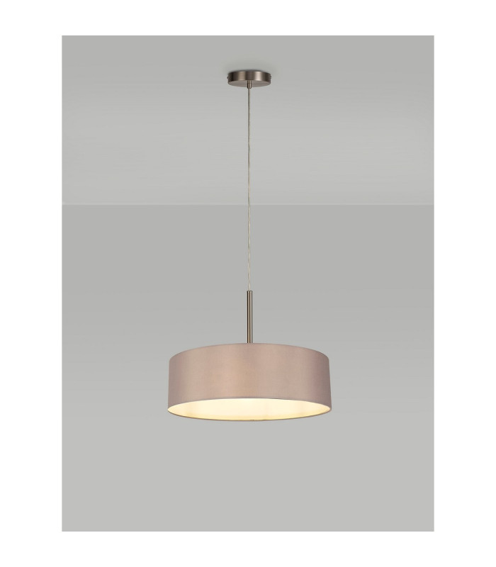 Baymont Satin Nickel 5 Light E27 Single Pendant With 45cm x 15cm Faux Silk Shade Grey-2