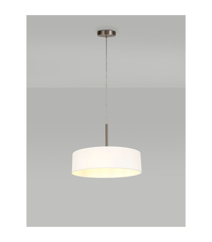 Baymont Satin Nickel 5 Light E27 Single Pendant With 45cm x 15cm Faux Silk Shade White-2