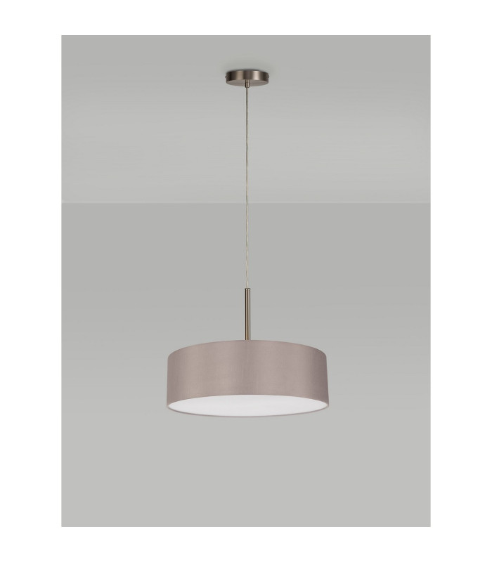 Baymont Satin Nickel 5 Light E27 Single Pendant With 45cm x 15cm Faux Silk Shade Grey-12
