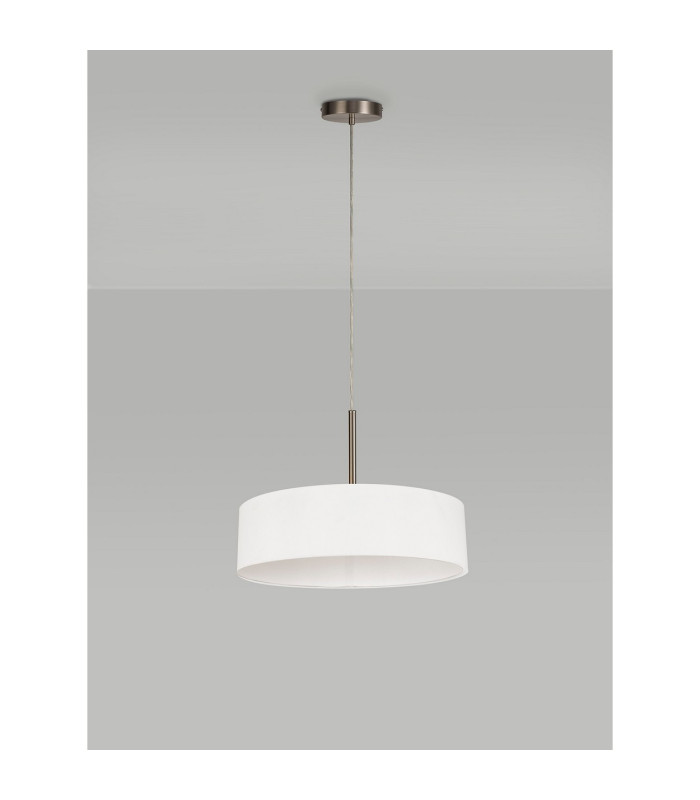 Baymont Satin Nickel 5 Light E27 Single Pendant With 45cm x 15cm Faux Silk Shade White-12