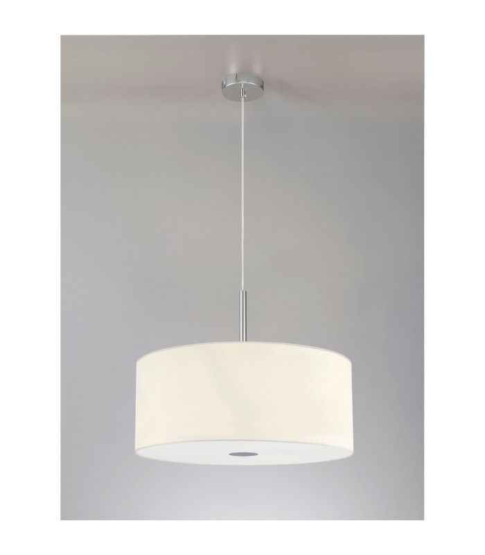 Baymont Polished Chrome 5 Light E27 Single Pendant With 60cm x 22cm Faux Silk Shade Ivory Pearl/White Laminate-14