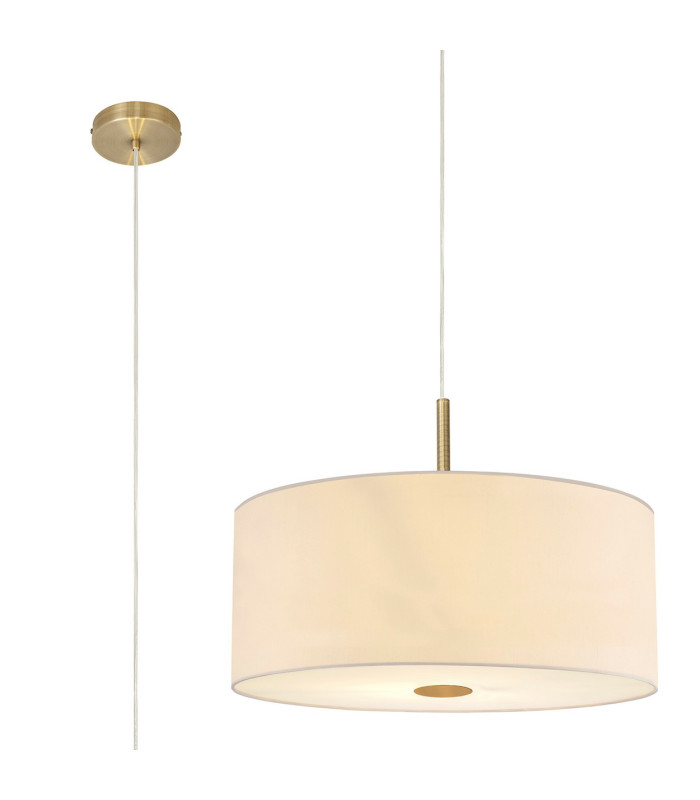 Baymont Antique Brass 5 Light E27 Single Pendant With 60cm x 22cm Faux Silk Shade Ivory Pearl/White Laminate-1