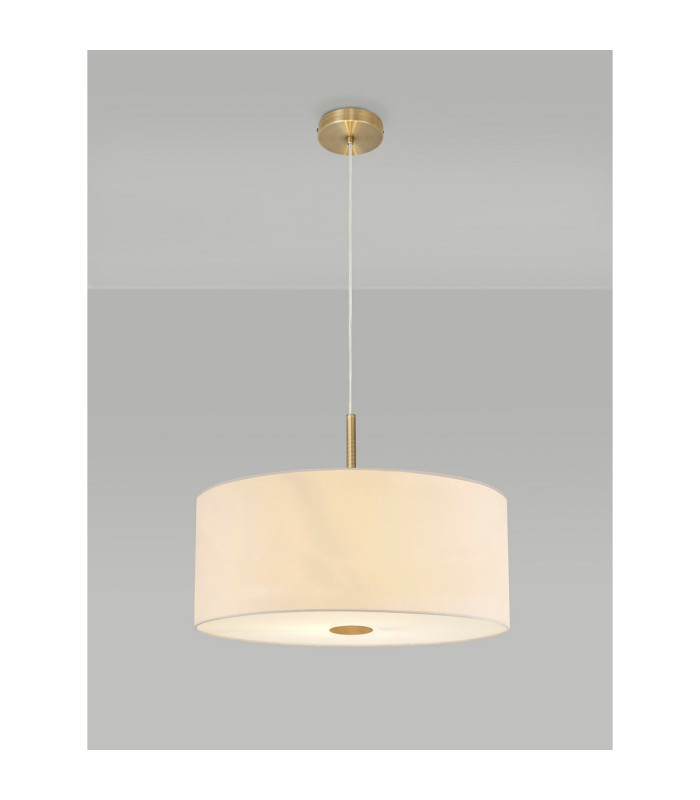 Baymont Antique Brass 5 Light E27 Single Pendant With 60cm x 22cm Faux Silk Shade Ivory Pearl/White Laminate-2
