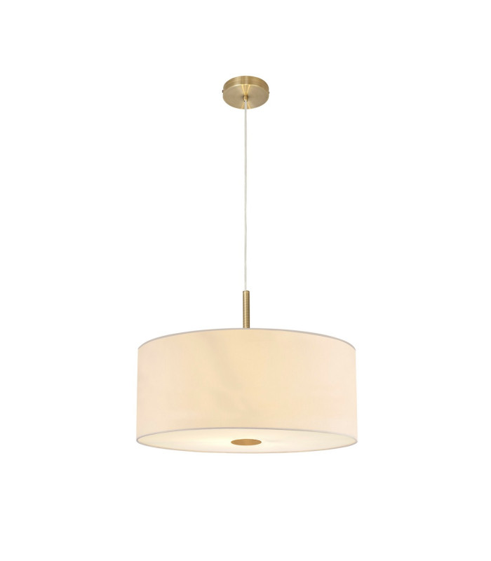 Baymont Antique Brass 5 Light E27 Single Pendant With 60cm x 22cm Faux Silk Shade Ivory Pearl/White Laminate-4