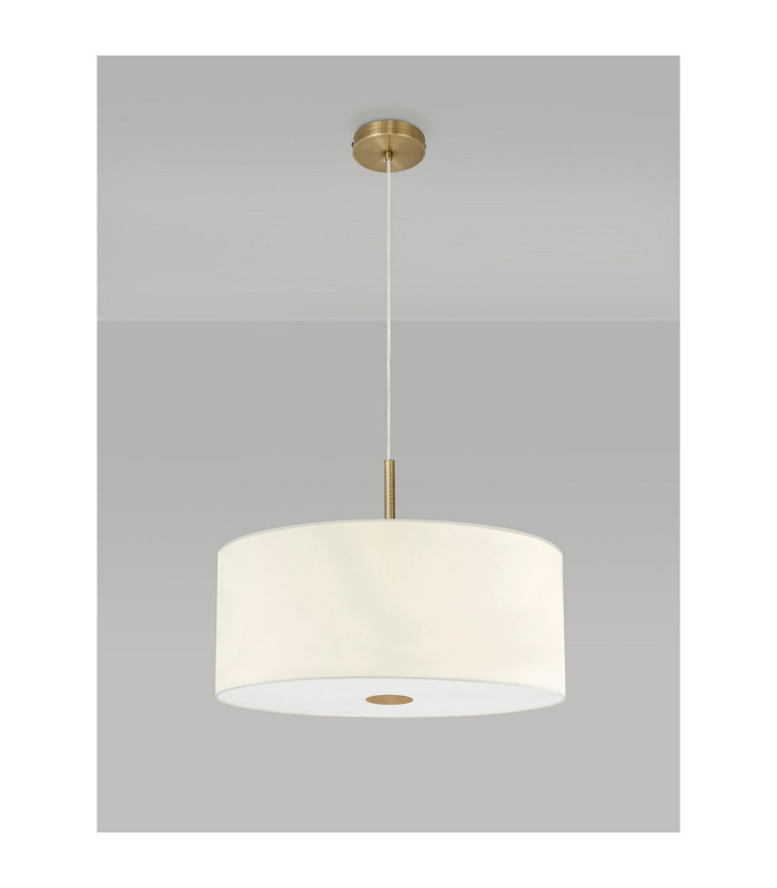 Baymont Antique Brass 5 Light E27 Single Pendant With 60cm x 22cm Faux Silk Shade Ivory Pearl/White Laminate-14