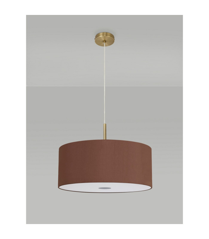 Baymont Antique Brass 5 Light E27 Single Pendant With 60cm x 22cm Dual Faux Silk Shade Raw Cocoa/Grecian Bronze-14