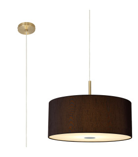 Baymont Antique Brass 5 Light E27 Single Pendant With 60cm x 22cm Faux Silk Shade Black/White Laminate-1