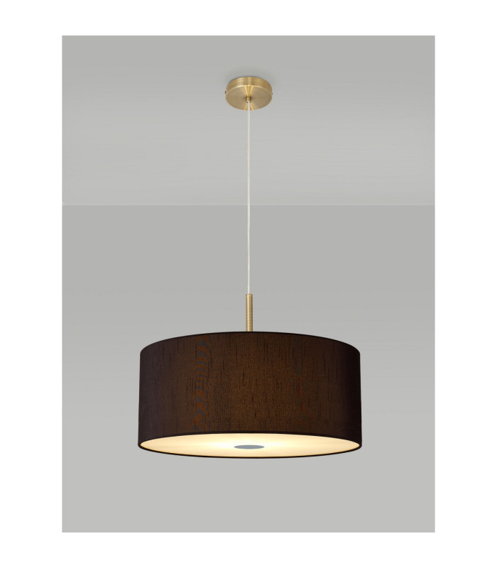 Baymont Antique Brass 5 Light E27 Single Pendant With 60cm x 22cm Faux Silk Shade Black/White Laminate-2