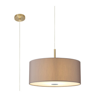 Baymont Antique Brass 5 Light E27 Single Pendant With 60cm x 22cm Faux Silk Shade Grey/White Laminate-1