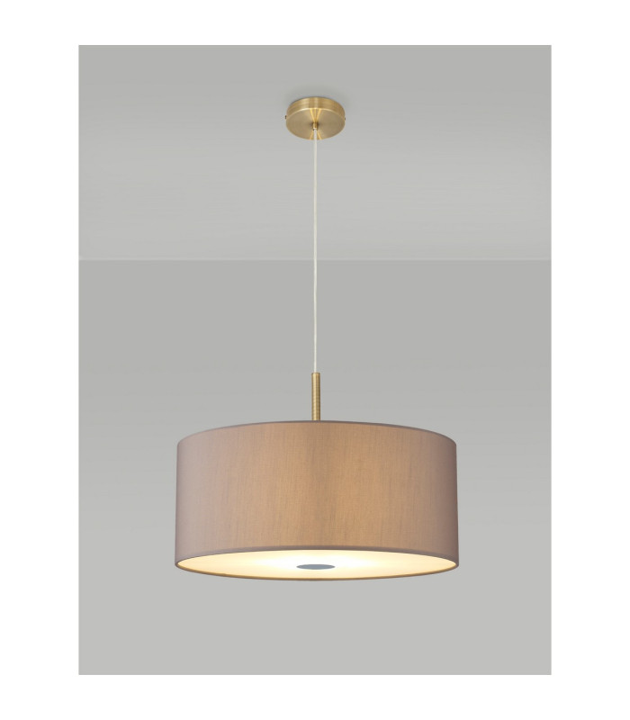Baymont Antique Brass 5 Light E27 Single Pendant With 60cm x 22cm Faux Silk Shade Grey/White Laminate-2