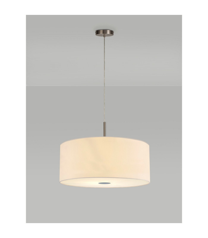 Baymont Satin Nickel 5 Light E27 Single Pendant With 60cm x 22cm Faux Silk Shade Ivory Pearl/White Laminate-2