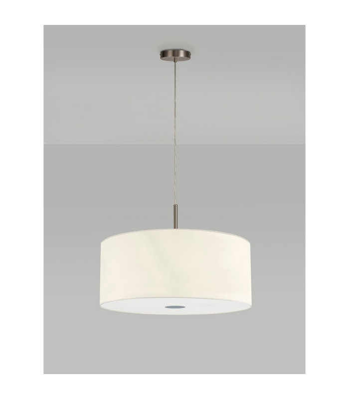 Baymont Satin Nickel 5 Light E27 Single Pendant With 60cm x 22cm Faux Silk Shade Ivory Pearl/White Laminate-14