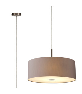 Baymont Satin Nickel 5 Light E27 Single Pendant With 60cm x 22cm Faux Silk Shade Grey/White Laminate-1