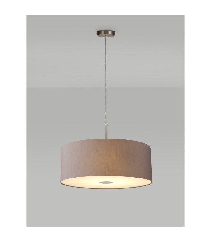 Baymont Satin Nickel 5 Light E27 Single Pendant With 60cm x 22cm Faux Silk Shade Grey/White Laminate-2
