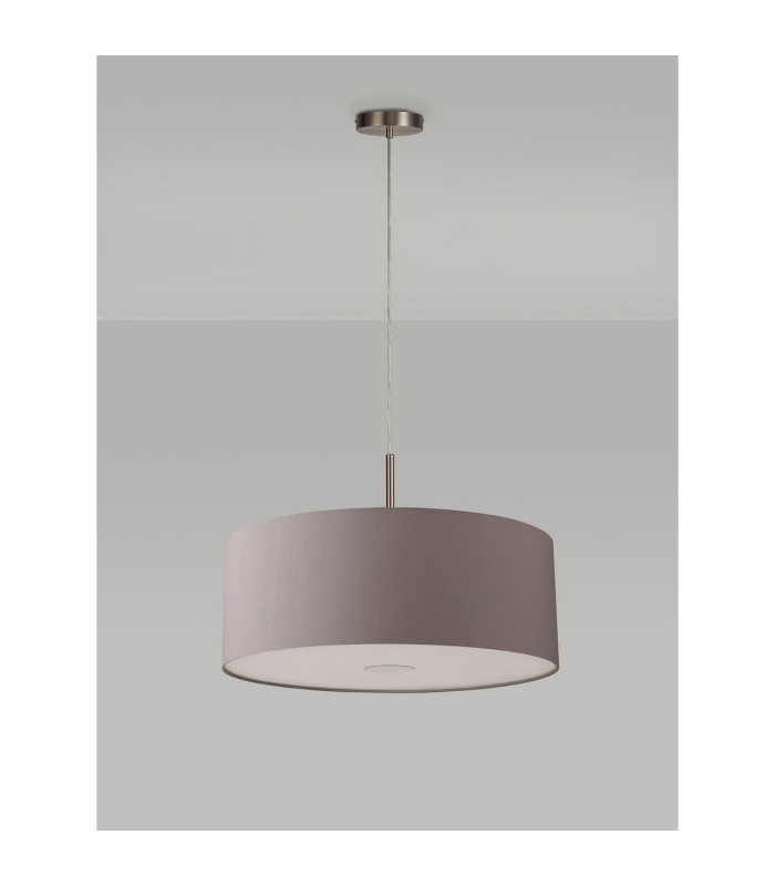Baymont Satin Nickel 5 Light E27 Single Pendant With 60cm x 22cm Faux Silk Shade Grey/White Laminate-14