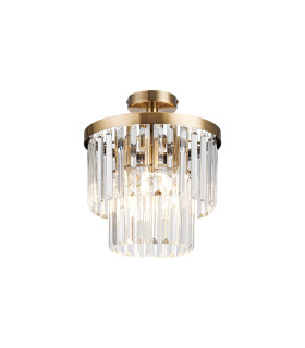 Cosette 30cm Semi Flush Ceiling 3 Light E14 Antique Brass/Clear Crystal-1