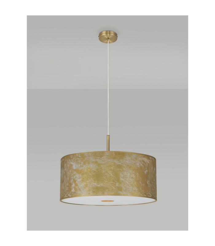 Baymont Antique Brass 5 Light E27 Single Pendant With 60cm x 22cm Gold Leaf Shade With Frosted/AB Acrylic Diffuser-14