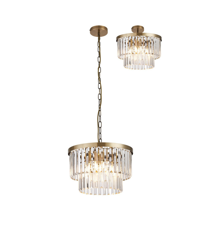 Cosette 40cm Pendant/Semi Flush 4 Light E14 Antique Brass/Clear Crystal-1