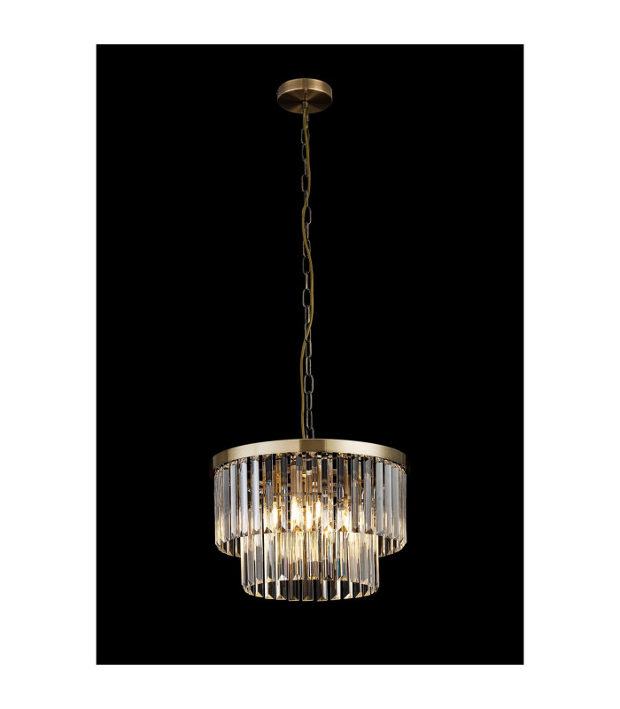 Cosette 40cm Pendant/Semi Flush 4 Light E14 Antique Brass/Clear Crystal-2