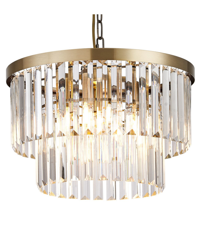 Cosette 40cm Pendant/Semi Flush 4 Light E14 Antique Brass/Clear Crystal-6