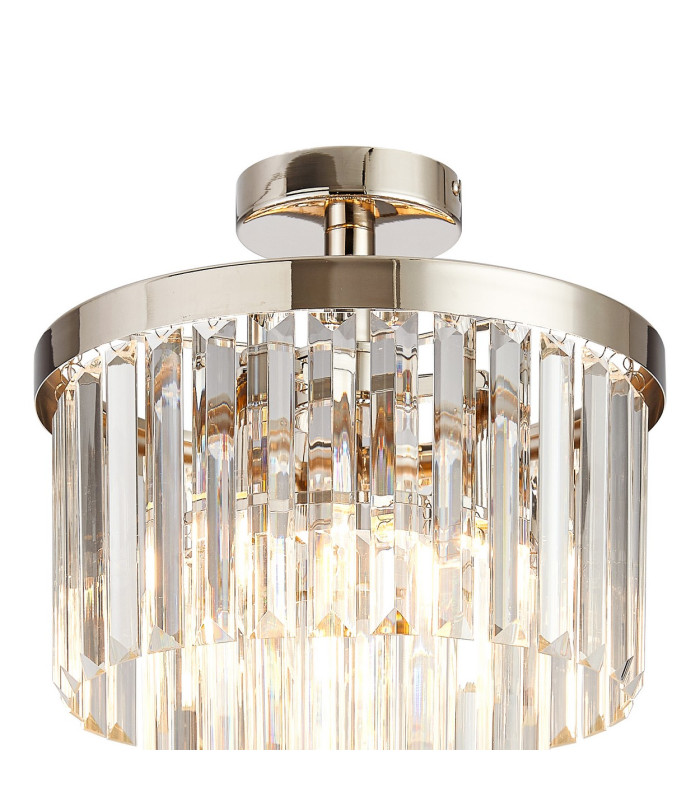 Cosette 30cm Semi Flush Ceiling 3 Light E14 Polished Nickel/Clear Crystal-6