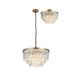 Cosette 50cm Pendant/Semi Flush 5 Light E14 Antique Brass/Clear Crystal-1