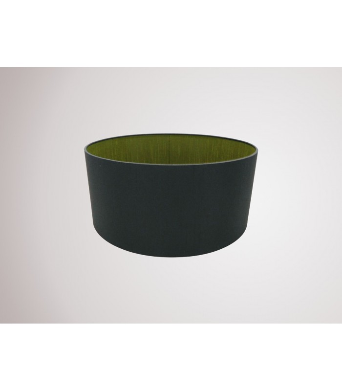Round Cylinder, 400 x 180mm Dual Faux Silk Fabric Shade, Midnight Black, Green Olive - 2