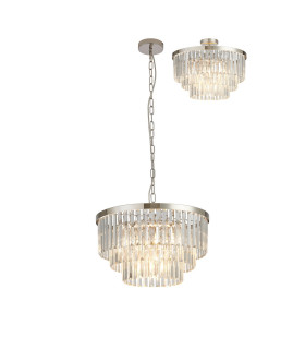 Cosette 50cm Pendant/Semi Flush 5 Light E14 Polished Nickel/Clear Crystal-1