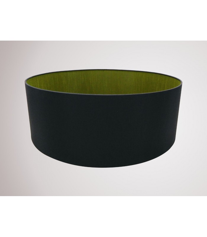 Round Cylinder, 600 x 220mm Dual Faux Silk Fabric Shade, Midnight Black, Green Olive - 2
