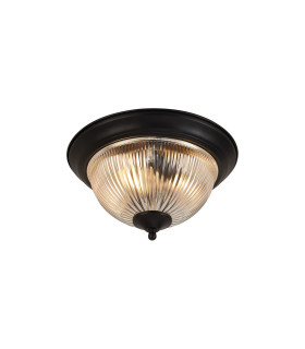 Macy 28.5cm IP44 2 Light E14 Flush Ceiling Light Satin Black With Clear Ribbed Glass-1