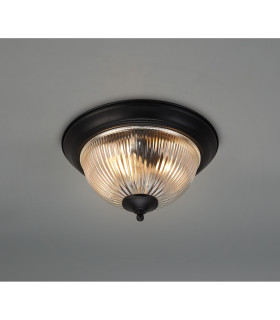 Macy 28.5cm IP44 2 Light E14 Flush Ceiling Light Satin Black With Clear Ribbed Glass-2