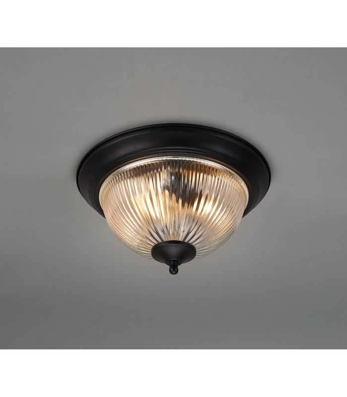 Macy 28.5cm IP44 2 Light E14 Flush Ceiling Light Satin Black With Clear Ribbed Glass-2