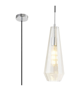 Markus 16cm Single Slim Cone Pendant Polished Chrome/Cognac Glass-1