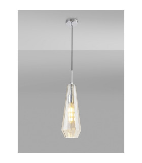 Markus 16cm Single Slim Cone Pendant Polished Chrome/Cognac Glass-2