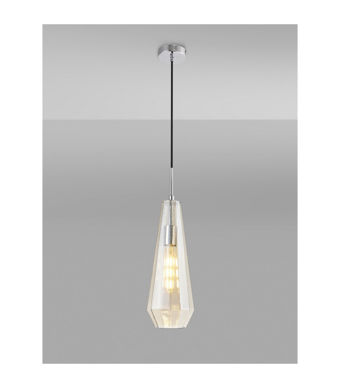Markus 16cm Single Slim Cone Pendant Polished Chrome/Cognac Glass-2