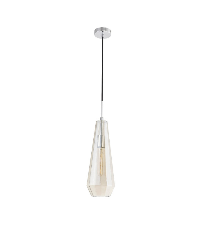 Markus 16cm Single Slim Cone Pendant Polished Chrome/Cognac Glass-4