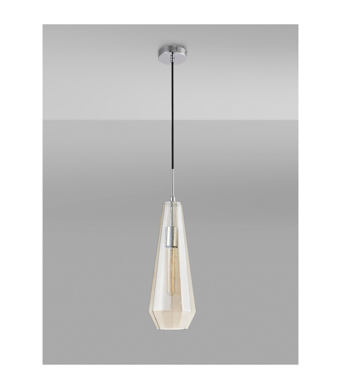 Markus 16cm Single Slim Cone Pendant Polished Chrome/Cognac Glass-9