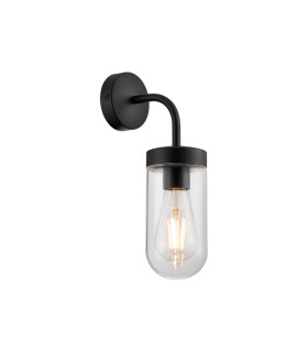 Mills Wall Lamp 1 x E27 IP44 Black/Clear Glass 2yrs Warranty-1