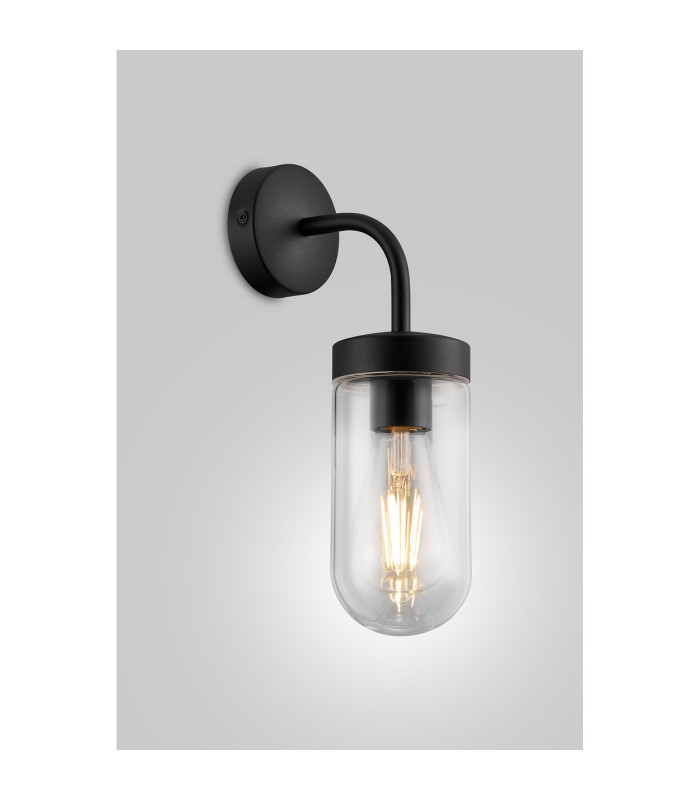 Mills Wall Lamp 1 x E27 IP44 Black/Clear Glass 2yrs Warranty-2