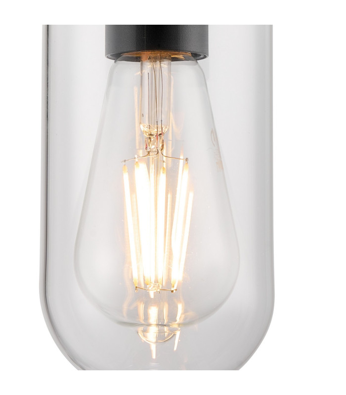 Mills Wall Lamp 1 x E27 IP44 Black/Clear Glass 2yrs Warranty-6