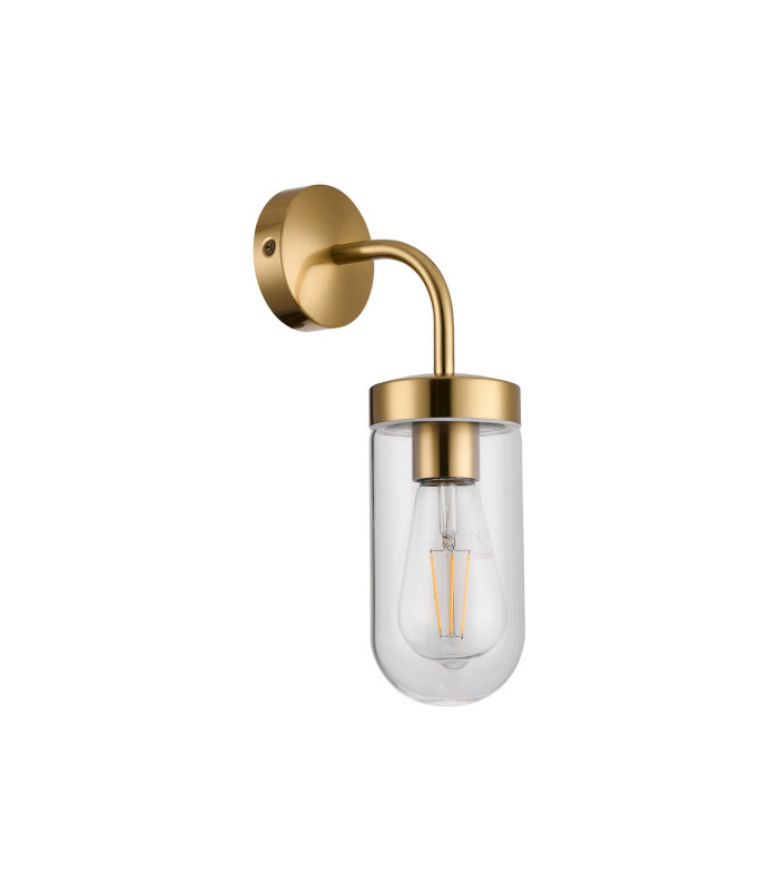 Mills Wall Lamp 1 x E27 IP44 Brass/Clear Glass 2yrs Warranty-4