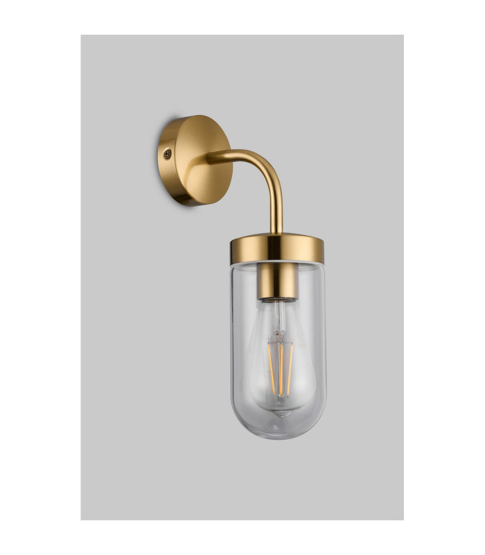 Mills Wall Lamp 1 x E27 IP44 Brass/Clear Glass 2yrs Warranty-7