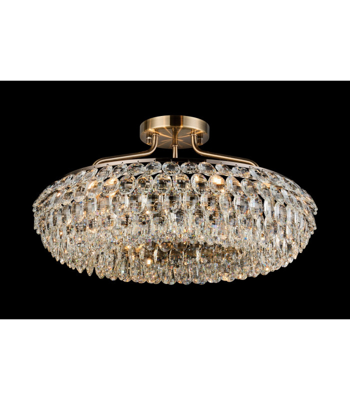 Coniston 60cm Semi Flush Ring Ceiling 6 Light E14 Antique Brass/Crystal-2